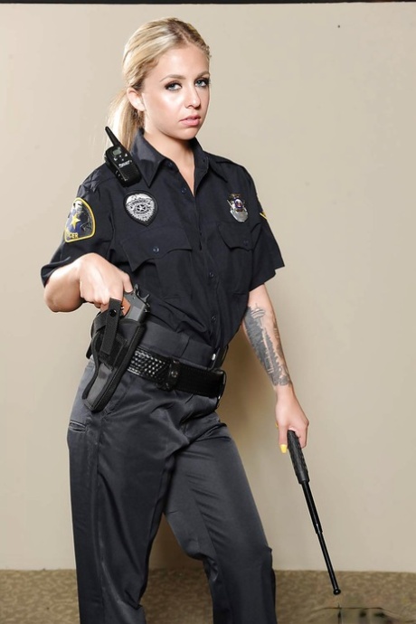 Solo girl Madelyn Monroe releasing boobs from police uniform