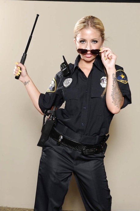 Solo girl Madelyn Monroe releasing boobs from police uniform