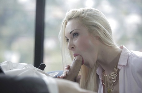 Hot Euro blond Victoria Summer gives CFNM bj on knees for cumshot in office