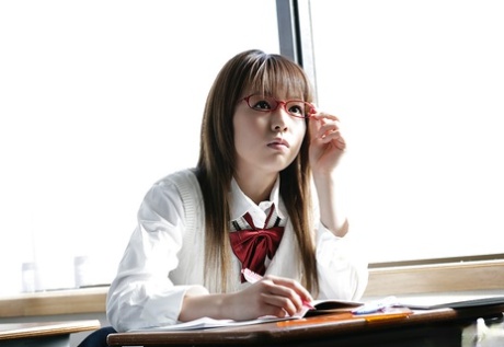Nasty asian schoolgirl Yume Kimino taking off her skirt and panties
