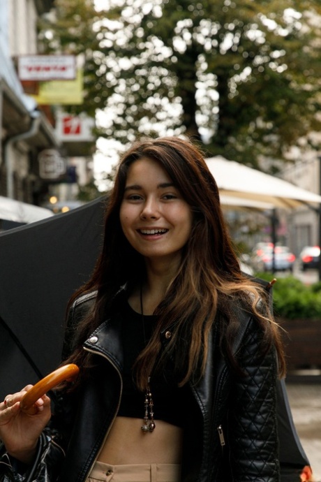 Adorable amateur Miki Pedangen poses clothed in public & flashes an upskirt